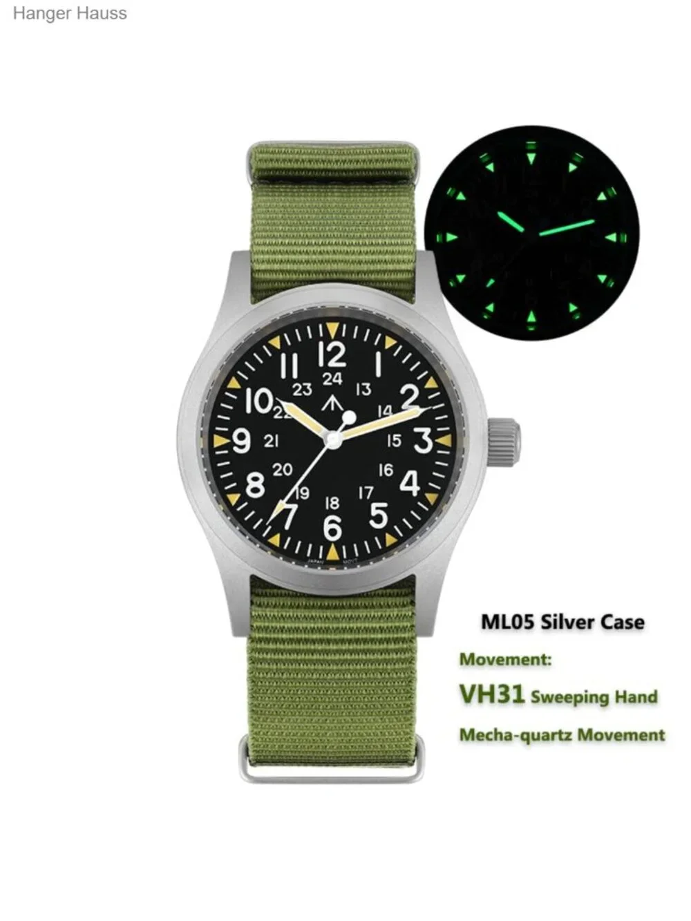 Men's Field Watch VH Sweep Quartz 38mm Steel Case 100M Water Resistant